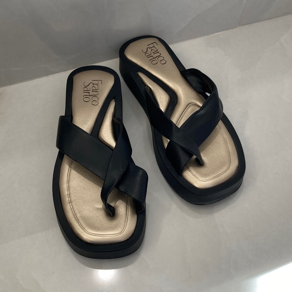 Franco Sarto Women's Black and Gold Sandals
